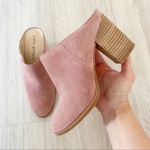 Via Spiga Mauve Suede Clogs Mules